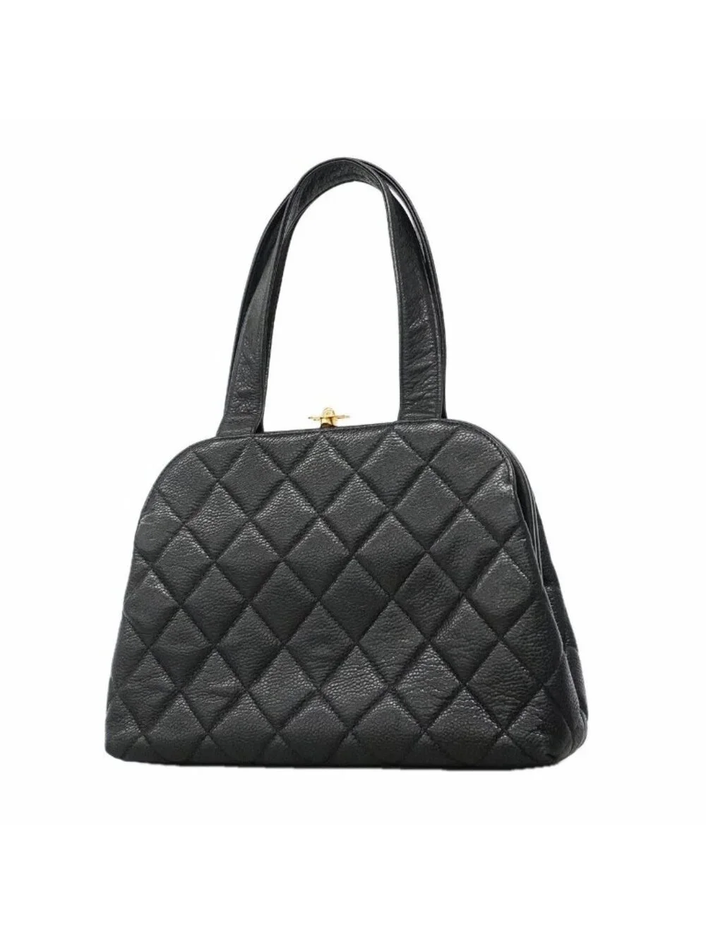 Chanel Handbag Quilted Caviar Leather Black Gold